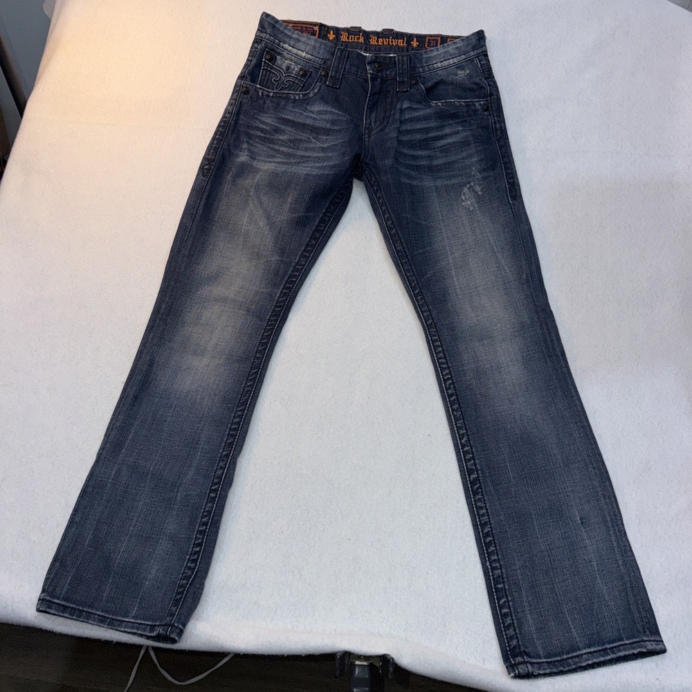 Rock Revival Adrien Straight Men's Blue Medium Wash Denim Jeans Size 31 Casual